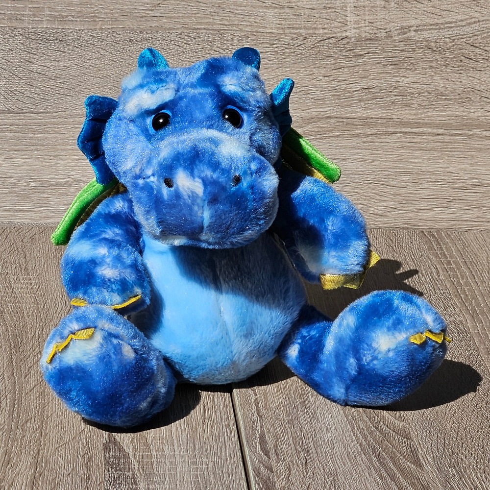 Aurora World Blue Tie Dye Dragon Plush Shimmering Green Wings Yellow Spine 2022